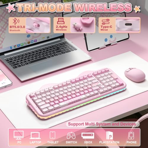 YUNZII C98 Cute Wireless Mechanical Keyboard(Pink Mao, Milk Switch) | Cake Keyboard,99 Keys with Number Pad, MAO Keycaps, BT5.0/2.4G/USB-C,Hot Swap, Gasket Mount, Custom RGB Backlight for Win/Mac - color: Pink MAO, size: Milk V2 Linear Switch