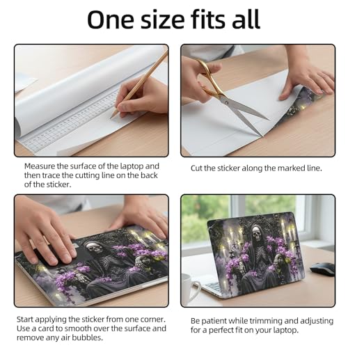 Aesthetic Laptop Skin Sticker, Skeleton on Flowered Throne Waterproof Vinyl Laptop Decal, Removable Bubble Free, Reusable Protective Cover for 13 14 15 15.6 Inch - color: Skeleton on Flowered Throne
