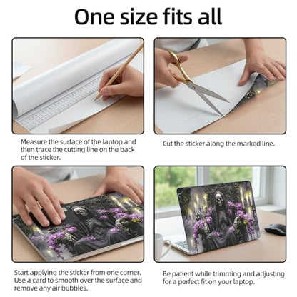 Aesthetic Laptop Skin Sticker, Skeleton on Flowered Throne Waterproof Vinyl Laptop Decal, Removable Bubble Free, Reusable Protective Cover for 13 14 15 15.6 Inch - color: Skeleton on Flowered Throne
