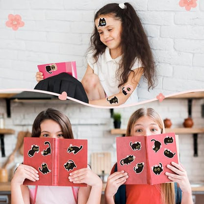 Black Cat Sticker Roll - 1000 Pcs Cute Black Cat Flower Waterproof Vinyl Reusable Laptop Stickers Coloring Book Scrapbook Water Bottle Page Activity Pad Birthday Party Favors Kids Skateboard - style: Cute Black Cat