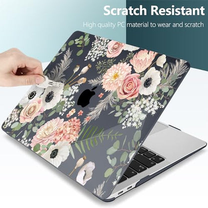 DONGKE Compatible with MacBook Air 13 inch Case 2021 2020 2019 2018 Release A2337 M1 A2179 A1932 with Retina Display Touch ID, Plastic Hard Shell & Keyboard Cover - Dried Flowers - color: Dried Flowers D005