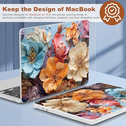 CISSOOK Compatible with MacBook Air 13.6 inch Case 2026 2025 2024 2023 2022 | A3449 A3240 A3113 A2681, 5in1 Set Hard Shell Case Keyboard Cover for MacBook Air 13.6 inch M2 M3 M4 M5, Flower - color: Air13.6inch-Silk Flowers