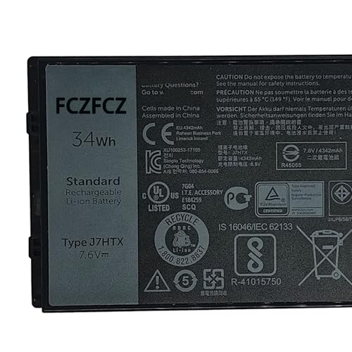 J7HTX Battery 34Wh 4342mAh 02JT7D 7XNTR FH8RW J82G5 7.6V 4-Cell | Replacement for Dell Latitude 7202 7212 Rugged Extreme / Latitude 7220 Rugged Extreme Series 451-BCDH - size: 6.31*4.34*1.17 inch J7HTX
