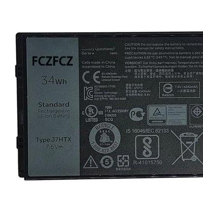 J7HTX Battery 34Wh 4342mAh 02JT7D 7XNTR FH8RW J82G5 7.6V 4-Cell | Replacement for Dell Latitude 7202 7212 Rugged Extreme / Latitude 7220 Rugged Extreme Series 451-BCDH - size: 6.31*4.34*1.17 inch J7HTX