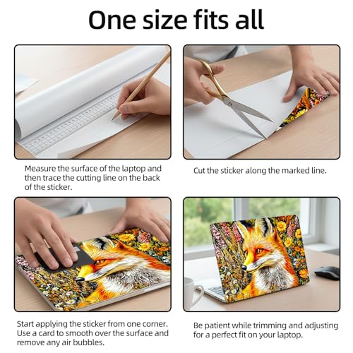 Aesthetic Laptop Skin Sticker, Fox in Flower Field Waterproof Vinyl Laptop Decal, Removable Bubble Free, Reusable Protective Cover for 13 14 15 15.6 Inch - color: Fox in Flower Field