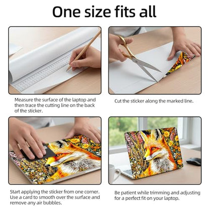 Aesthetic Laptop Skin Sticker, Fox in Flower Field Waterproof Vinyl Laptop Decal, Removable Bubble Free, Reusable Protective Cover for 13 14 15 15.6 Inch - color: Fox in Flower Field