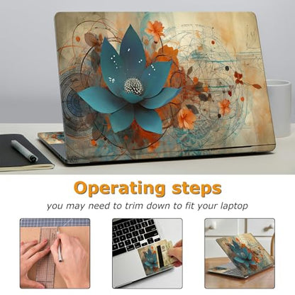 Universal Laptop Skin Sticker with 2 Wrist Pad Decals, 3-Piece Removable Vinyl Laptop Cover, Art Lotus Flower Waterproof Anti-Scratch, Easy-Trim Fit for 13.3" 14" 15.6" Laptops - color: Art Lotus Flower