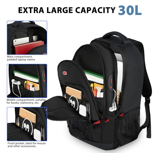 Goloni Travel Backpack, 17 Inch Laptop Backpack for Men Women, Business Backpack with Luggage Strap,Black/Red - color: Black Red