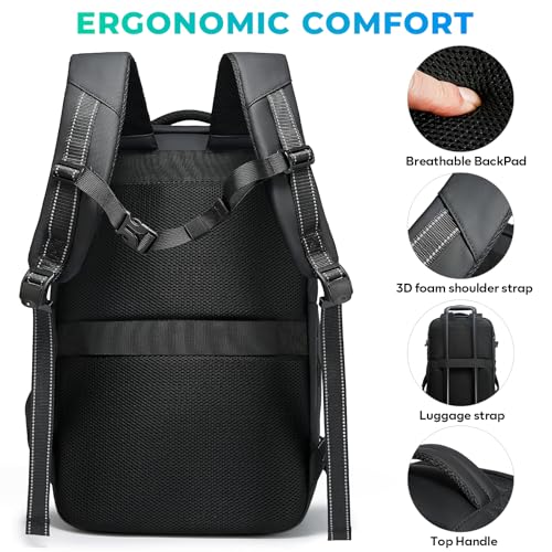 BANGE Vacuum-Seal Travel Backpack with Pump and Vacpack Compression System, Water Resistant Large Carry-On Backpack with Laptop Compartment and TSA Lock - Flight Approved, Black (With Air Pump) - style: With Vacuum & Pump