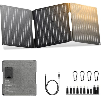 Portable Solar Power Station with Foldable Solar Panel 30W, 100W 110V AC Outlet Camping Solar Power Bank cwith Panels, DC Battery Power Pack for Laptop Smart Devices RV Outdoor Backup