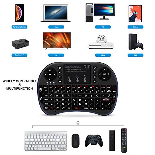 (Upgraded)Rii 2.4GHz Mini Wireless Keyboard with Touchpad,QWERTY,LED Backlit,Portable Keyboard for laptop/PC/Tablets/Windows/Mac/TV/Xbox/PS3/Raspberry Pi .(i8+ Black) - color: Black