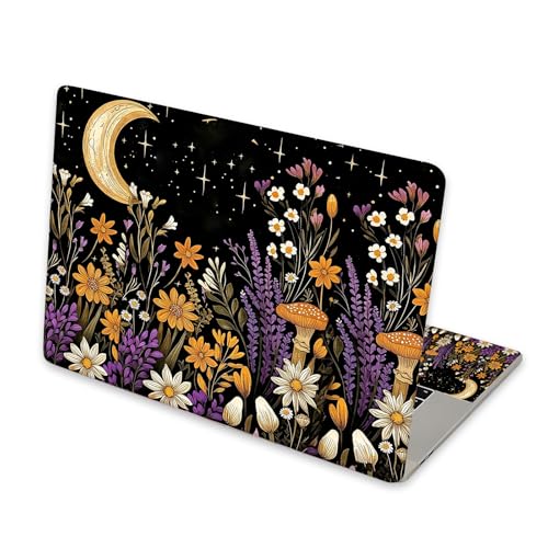Universal Laptop Skin Sticker for 12/13/14/15.6 Inch Laptops, Reusable Vinyl Laptop Decal Cover, Waterproof Scratch Resistant Notebook Skin with 2 Wrist Pads,Wildflowers Moon - color: Wildflowers Moon