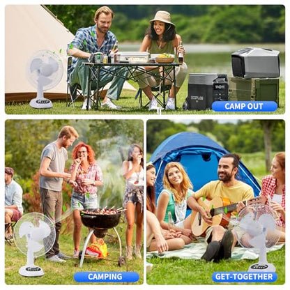14400mAh Rechargeable Solar Powered Fan, AC DC Portable Camping PowerBank Fan ,12 Inch Oscillating Tabletop Fan with Led Night Light for Home Office Outdoor Camping Tent Traving