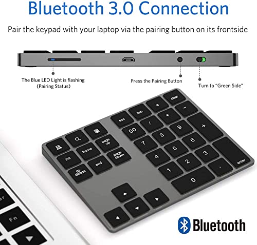JOYEKY Bluetooth Number Pad, Aluminum Rechargeable Numeric Keypad Wireless 34-Keys Number Keyboard Shortcut Keypad Numpad Data Entry Compatible for iMac Windows - color: B-Black Aluminum