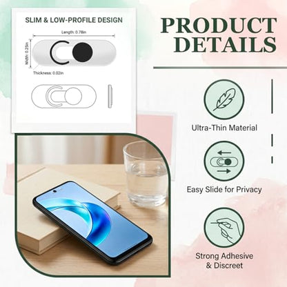 3 Pcs Front Camera Cover for Phone Ipad, Webcam Blocker for Cell Front Camera Covers, Privacy Slider Protects Your Phone Security Black