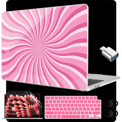 MEEgoodo for M5/M4/M3/M2 MacBook Air 15 inch Case 2026 2025 2024 2023, Case Fit Model (A3448/A3241/A3114/A2941) for MacBook Air 15.3 inch, Pink & White Swirl - color: Pink & White Swirl