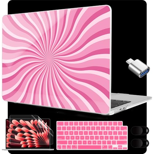 MEEgoodo for M5/M4/M3/M2 MacBook Air 15 inch Case 2026 2025 2024 2023, Case Fit Model (A3448/A3241/A3114/A2941) for MacBook Air 15.3 inch, Pink & White Swirl - color: Pink & White Swirl