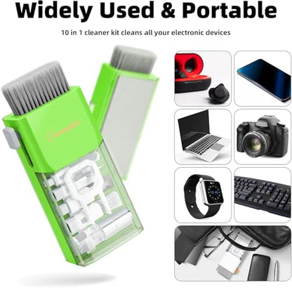 All-in-1 Keyboard Cleaner Laptop Cleaning Kit,Computer Screen-Safe Tools | MacBook iPad iPhone,Electronics Brush Tool for PC Camera Lens Earbuds,Deep Cleaning Spray Cloth, High-Density Soft Brush - color: LightGreen