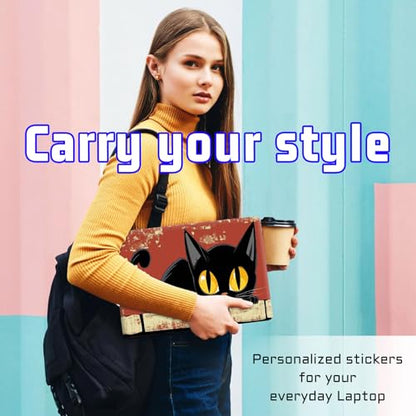 Universal Laptop Skin Sticker Decal, Compatible with MacBook HP Dell Lenovo 12"-15.6", Reusable Vinyl Notebook Cover 3PCS Set, High-Recognition Film-Cartoon cat Red wall - color: Cartoon cat Red wall