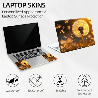 Dandelion Magic Glow Universal Laptop Skin Sticker 3PCS, Protective Decal Trim-to-Fit 11.6" 13.3" 14" 15.6" Laptop Vinyl Cover, Removable Anti-Scratch Computer Decal Protector - color: Dandelion Magic Glow