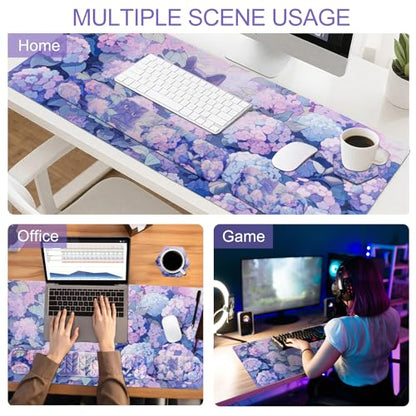 Petmolico 4-in-1 Wrist Rest Set with Desk Pad, Blue Flower Cat | Non-slip PU base, soft Lycra & memory foam, ergonomic pain relief, great for home/office - color: Blue