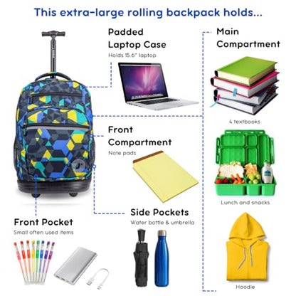 J World Sundance Laptop Rolling Backpack for Girls Boys. Roller Bookbag with Wheels, 20 Inch, Cubes - color: Cubes