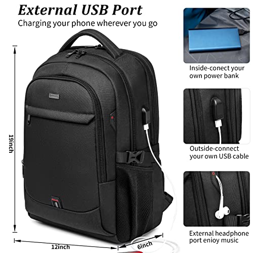 17 Inch Laptop Backpack for Travel with Backpack Rain Cover College Backpack for Men Laptop Bag with USB Charging Port,Black - color: Black With Rain Cover