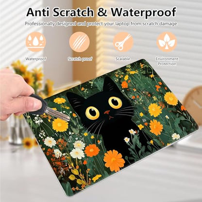Laptop Skin Sticker Decal 15.6 Inch,12 13 13.3 14 15 15.6 in Laptop Netbook Skins for Notebook,Art Decal Removable Waterproof Scratch Resistant,Universal Vinyl Cover,Cute Cat Wildflower - color: Cute Cat Wildflower