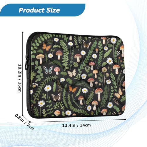 Mushroom Butterfly Dark Green 13” Quilted Laptop Sleeve Case Soft Notebook Protector Bag Computer Carrying Case - color: mushroom butterfly dark green-1, size: Medium