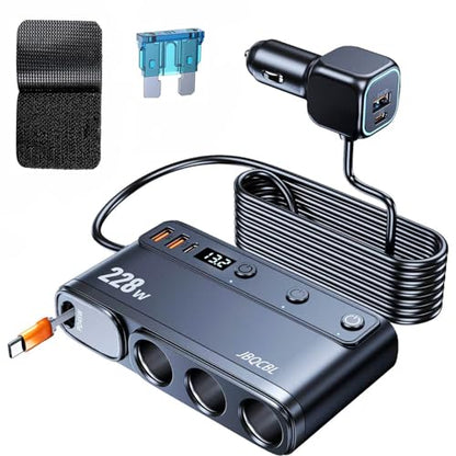 Cigarette Lighter Adapter with 45W Retractable Car Charger Fast Charging | 45W USB C Car Accessories 3 Socket Heavy Duty Truck Car Plug Outlet Splitter Fast Charging 12V/24V Multi Port for Car Devices