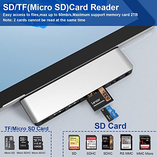 Surface Pro 9/10/11/X Docking Station, Surface Pro 11 USB Hub with 4K HDMI, USB-C Thunderbolt 4 (Display+Data+100W PD), 2 USB 3.0, 3.5mm Audio, SD/TF Card Slot for Surface Pro 9/10/ 11/ X - color: Silver