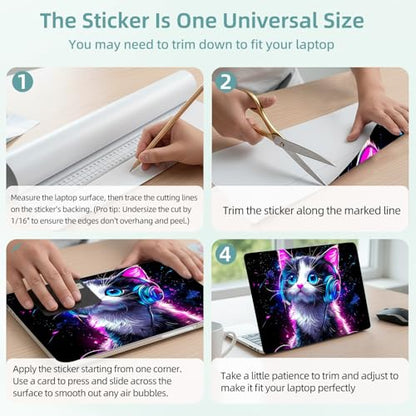 Universal Laptop Skin Decal, 3-Piece Vinyl Protector for 12 13 14 15.6" Notebook, Waterproof Anti-Scratch, Easy Trim & Bubble-Free Finish, Cat Wearing Headphones - color: Cat Wearing Headphones
