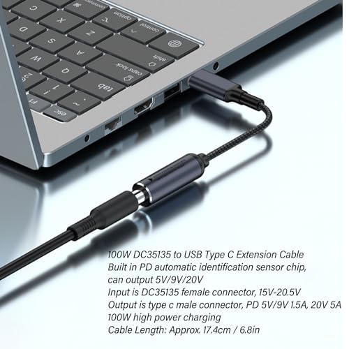 DC Input to Type C Cable, USB C to DC Adapter, Type C Transfer DC Port for A Variety of Small Chargers, Laptops, Etc