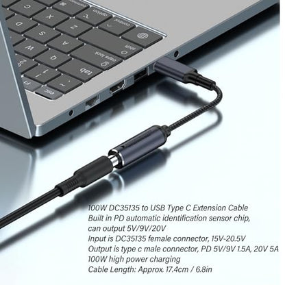 DC Input to Type C Cable, USB C to DC Adapter, Type C Transfer DC Port for A Variety of Small Chargers, Laptops, Etc