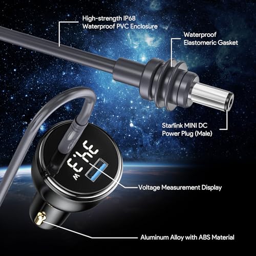 QUIDDITY Starlink Mini Car Adapter, Starlink Mini Car Charger, 12V-24V Cigarette Lighter Adapter with Digital Display, PD 67W + USB-A 30W, Starlinks MiNI X Waterproof Cable for Cars, Trucks, RVs 10FT - size: 10 FT