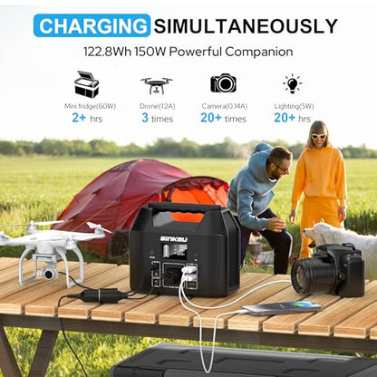 Portable Power Station 122.8Wh, 150W Power Bank with AC Outlet | SinKeu LiFePO4 Battery Solar Generator for Home Use, Camping, RV, Emergency Backup