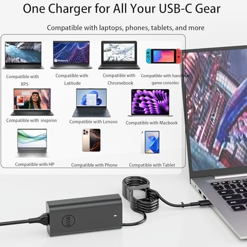 65w USB Type C Laptop Charger Compatible with Dell Universal AC Adapter | Latitude 5420 5450 5520 5320 5340 5440 5550 7440 7490 7640 7420 7310 2-in-1 Xps 13 9250 Inspiron 7420 Chromebook 3100 power