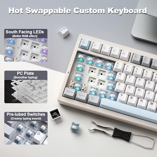 YUNZII IF99 96% Wireless Mechanical Keyboard (White, Gateron Zero Switch) | QMK/VIA Keyboard with LCD Display,Custom Magnetic Badge,8000mAh Battery,Hot Swap Gasket,RGB,for Gaming/Mac/Win - color: White, size: Gateron Zero Switch