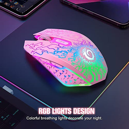 VersionTECH. Wireless Gaming Mouse, Rechargeable Computer Mouse Mice with Colorful LED Lights, Silent Click, 2.4G USB Nano Receiver, 3 Level DPI for PC Gamer Laptop Desktop Chromebook Mac-Pink - color: Pink
