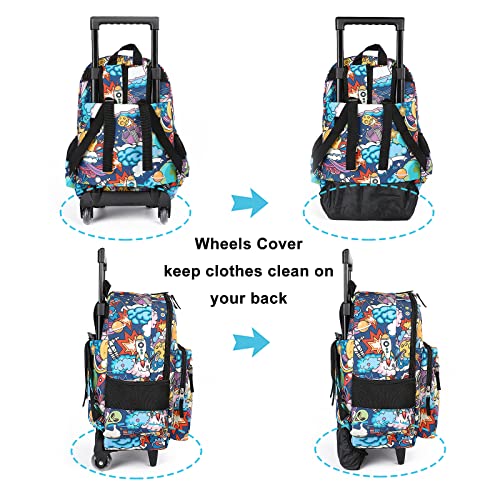 Tilami Rolling Backpack 18 inch Double Handle Wheeled Boys Girls Travel School Children Luggage Toddler Trip - color: Cartoon Black