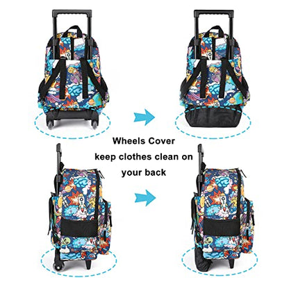 Tilami Rolling Backpack 18 inch Double Handle Wheeled Boys Girls Travel School Children Luggage Toddler Trip - color: Cartoon Black
