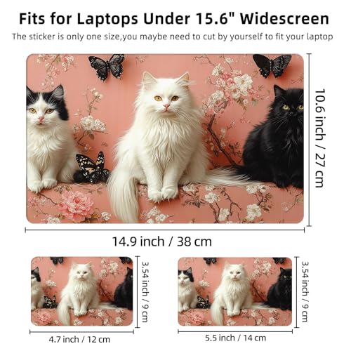 Aesthetic Laptop Skin Cover,12-15.6 Inch Universal Vinyl Sticker Decal,Waterproof Scratch-Resistant Notebook Wrap,Removable Residue-Free Protector,Floral Butterflies Cats - color: Floral Butterflies Cats