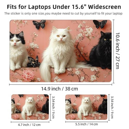 Aesthetic Laptop Skin Cover,12-15.6 Inch Universal Vinyl Sticker Decal,Waterproof Scratch-Resistant Notebook Wrap,Removable Residue-Free Protector,Floral Butterflies Cats - color: Floral Butterflies Cats