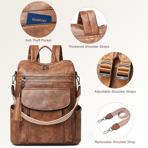 Laptop Backpack for Women 15.6 inch,Travel Leather Backpack Purse Nurse Teacher Carry on Backpack Computer Bag,Professional Water-Resistant College Business Work Casual Daypack,Two-toned Brown - color: Two-toned Brown