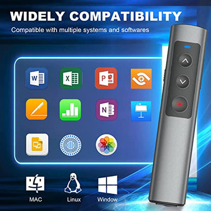 Rechargeable Presentation Clicker for Laptop PowerPoint, USB-A USB-C Presentation Pointer, Wireless Presenter Remote Power Point Clicker for Computer/Mac/PPT/Google Slide Advancer - style: Metal Rechargeable 01 Red Light