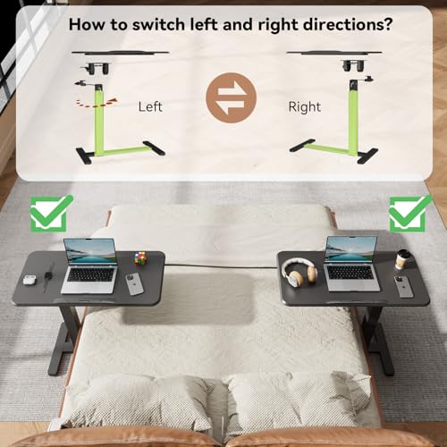 Mobile Standing Desk, Left/Right Rolling Bedside Table | 90° Foldable Laptop Desk with Wheels, Height Adjustable Portable Computer Cart for Hospital Home Use, Black - color: Black