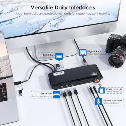 WAVLINK DisplayLink Docking Station, Dual Monitor for Mac M1/M2/M3/M4 & Windows, 14-in-1 with 100W 2 DP/2 HDMI 4K, SD/TF, 5 USB Ports, Ethernet, Audio