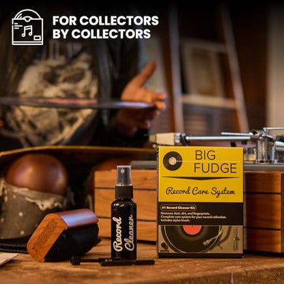 Big Fudge Vinyl Record Cleaning Kit - 4-in-1 Vinyl Record Cleaner Kit for Records Includes Ultra-Soft Velvet Brush Cleaning Liquid Stylus Brush and Storage Pouch - Pro Records Care - style: Premium Cleaning Kit