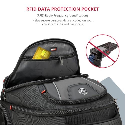 Swissdigital Design Men's Laptop Backpack for College and Business Travel with Integrated USB Charging Port and RFID Protection Fits 15.6" Laptops Bag Black/Grey | J14-02 - color: Black/Grey