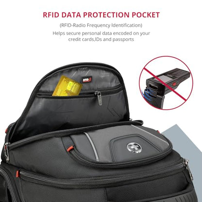 Swissdigital Design Men's Laptop Backpack for College and Business Travel with Integrated USB Charging Port and RFID Protection Fits 15.6" Laptops Bag Black/Grey | J14-02 - color: Black/Grey